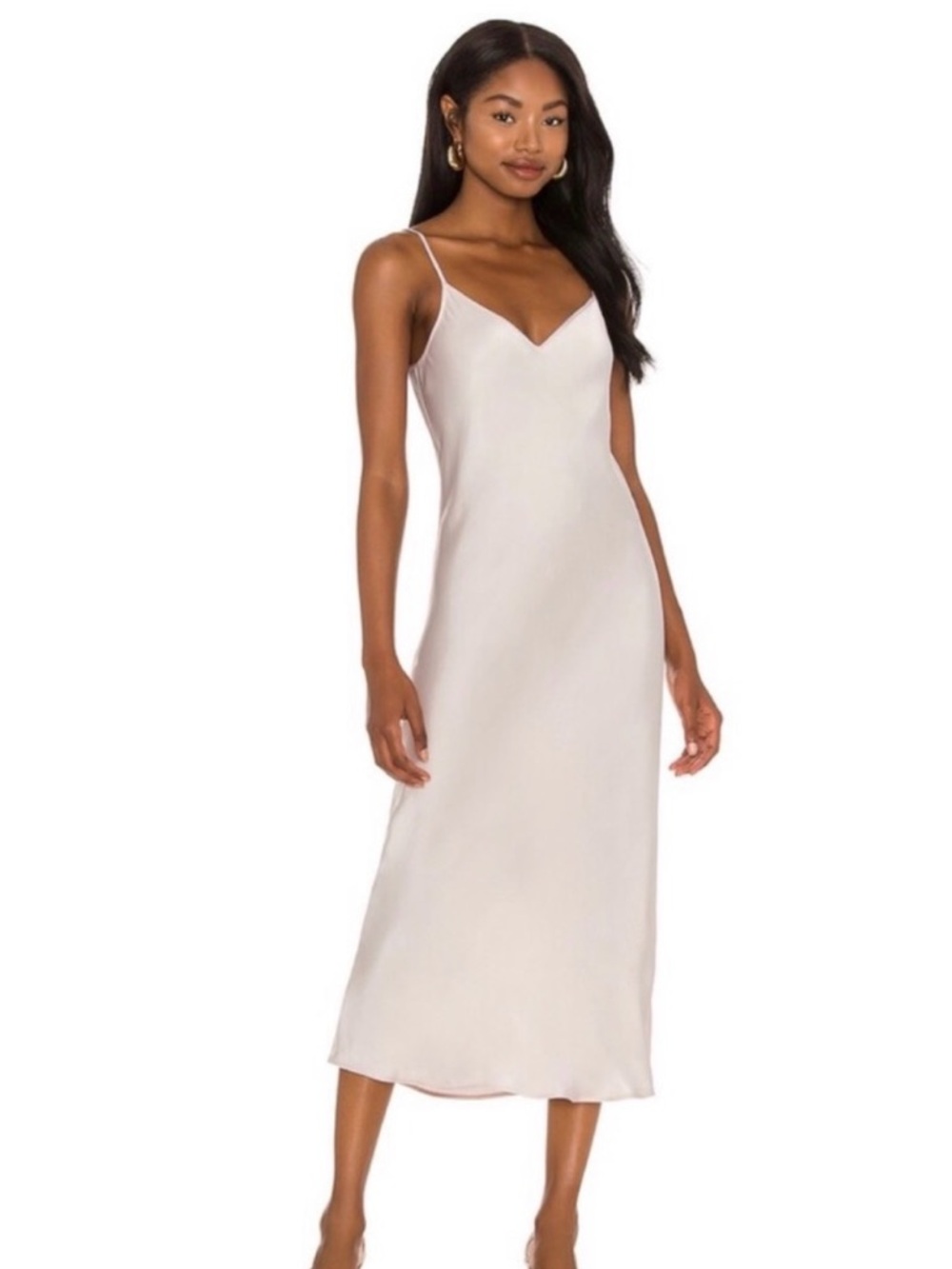 AllSaints Ondra Satin Slip Dress Blush Midi Bias Cut Minimalist Size S - Picture 1 of 7